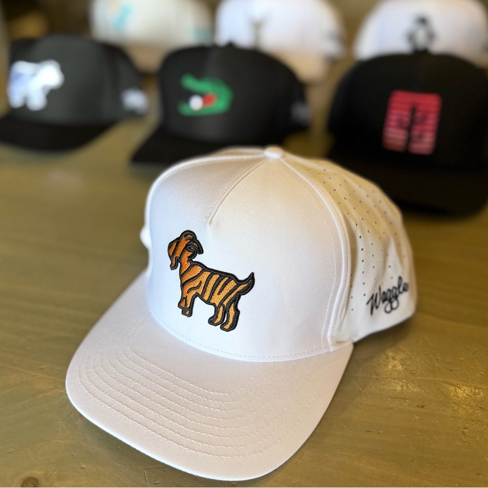 Waggle Golf The Goat Hat White Cap Tiger Goat Logo Embroidered One Size NWT